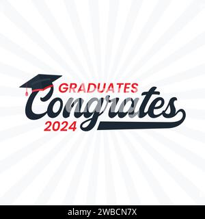 Congrats lettering vector illustration. Congratulating banner for graduation party, prom, congratulation ceremony, greeting card. Celebration elements Stock Vector