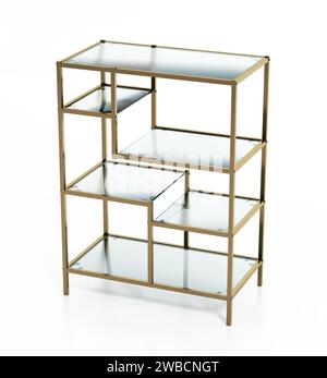 Modern display cabinet with glass shelves isolated on white background. 3D illustration. Stock Photo