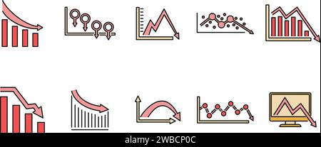 Regression chart icons set. Outline set of regression chart vector icons thin line color flat on white Stock Vector