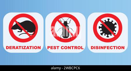 Pest control, disinfection and deratization icons Stock Vector