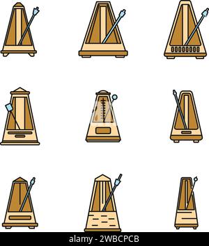 Metronome beat icons set. Outline set of metronome beat vector icons thin line color flat on white Stock Vector