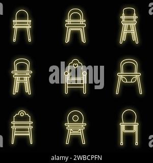 Dinner feeding chair icons set. Outline set of dinner feeding chair vector icons neon color on black Stock Vector