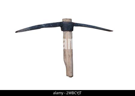 Old vintage handle Pick tool isolated on white background Stock Photo