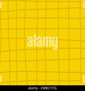 Hand drawn yellow plaid pattern. Check, square doodle background. Line art freehand grid. Crossing white stripes brush stroke. Notebook Texture. Abstr Stock Vector