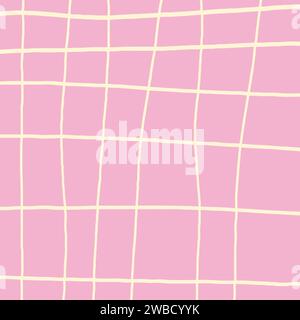 Cute pink yellow checkered hand drawn pattern. Nice pastel baby background made in vector. Cottagecore cabincore Plaid geometrical simple texture. Cro Stock Vector