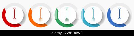 Fork, gardening tool vector icon set, flat icons for logo design, webdesign and mobile applications, colorful round buttons Stock Vector