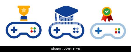 Gamification icon interactive engaging education gaming controller gamepad award Stock Vector