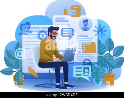 Person Laptop Computer Online Recruitment Search Stock Vector