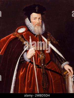 William Cecil, 1st Baron Burghley, Lord Burghley (1520-1598), English statesman, Chief adviser of Queen Elizabeth I, portrait painting in oil on panel by Marcus Gheeraerts the Younger (attributed), after 1585 Stock Photo