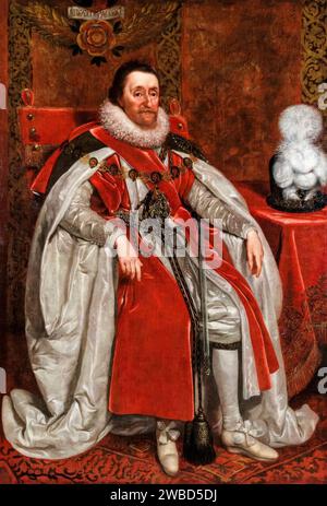 James I of England (James VI of Scotland) (1566-1625), British King, portrait painting in oil on canvas by Daniel Mytens, 1621 Stock Photo