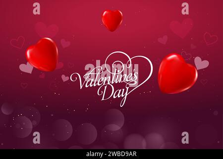 Valentines day background with heart pattern and typography of happy valentines day text . Stock Vector