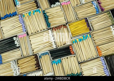 multicolored match sticks in boxes Stock Photo