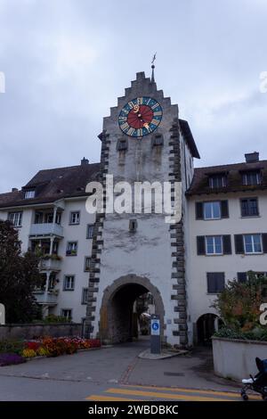 STEIN am RHEIN, SWITZERLAND on AUGUST 2018: Facade of Untertor gate in european town at Schaffhausen canton Stock Photo