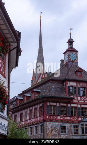 STEIN AM RHEIN, SWITZERLAND - OCTOBER 9, 2022: Unique painted houses in the old town of Stein am Rhein Stock Photo