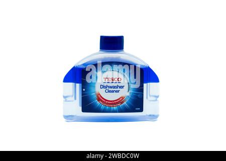 Irvine, Scotland, UK-July 21, 2023: Tesco branded bottle of dishwasher cleaner in recyclable plastic with relevant graphics for the image Stock Photo