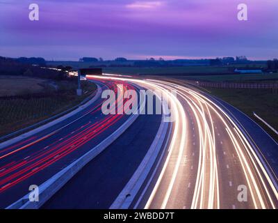 The A1 Motorway at night, West Yorkshire, UK Stock Photo