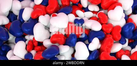 background filled with blue white and red hearts - 3D rendering Stock Photo