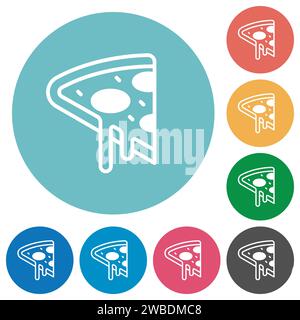 Pizza slice flat white icons on round color backgrounds Stock Vector