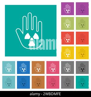 Hand shaped uranium sanction sign outline multi colored flat icons on plain square backgrounds. Included white and darker icon variations for hover or Stock Vector