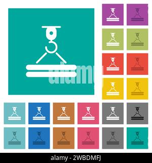 Construction crane and freight multi colored flat icons on plain square backgrounds. Included white and darker icon variations for hover or active eff Stock Vector