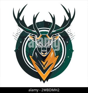 Deer emblem logo. Deer head colored print. Stock Vector