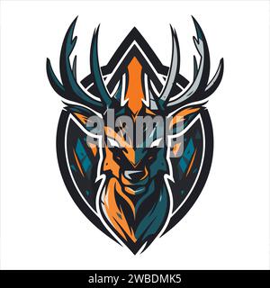 Deer emblem logo. Deer head colored print. Stock Vector