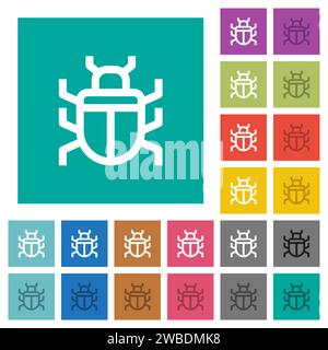 Computer bug outline multi colored flat icons on plain square backgrounds. Included white and darker icon variations for hover or active effects. Stock Vector