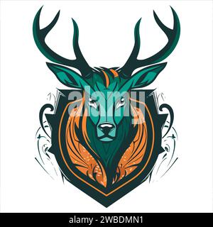 Deer emblem logo. Deer head colored print. Stock Vector