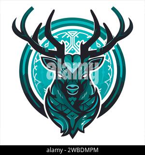 Deer emblem logo. Deer head colored print. Stock Vector