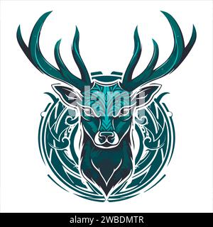 Deer emblem logo. Deer head colored print. Stock Vector