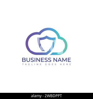 Abstract cloud shield logo design vector image. Modern Cloud security logo design vector Image. Online secure and guarded shield cloud storage logo de Stock Vector