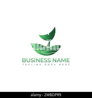 Gradient colorful whale tail logo template illustration vector. Green whale tail illustration logo vector design Stock Vector