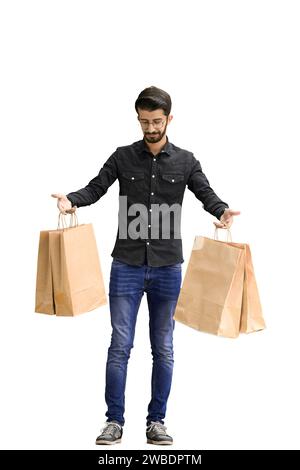 Man, on a white background, full-length, with bags Stock Photo