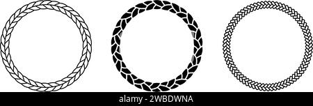 Ropes frame set. Round cord border collection. Circle rope wreath loop pack. Chain, braid, plait borders bundle. Circular design elements for decoration, banner, poster. Vector decorative frames Stock Vector