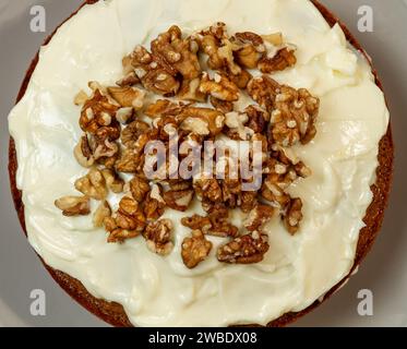 top of Coffee, chocolate and walnut cake, close up Stock Photo