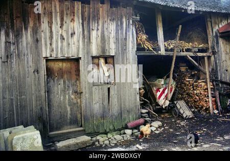 Vrancea County, Romania, approx. 1999. Large barn with hayloft on a rural property. Stock Photo