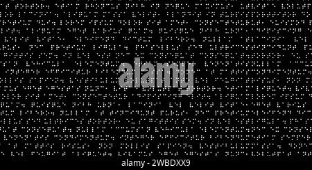Texture of round holes of braille text on a black background. Seamless pattern of code symbols. International alphabet for the blind. Stock Vector