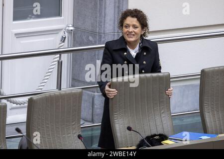 Brussels, Belgium. 10th Jan, 2024. Flemish Minister of Mobility, Public Work Lydia Peeters pictured during a plenary session of the Flemish Parliament, Wednesday 10 January 2024 in Brussels. BELGA PHOTO NICOLAS MAETERLINCK Credit: Belga News Agency/Alamy Live News Stock Photo