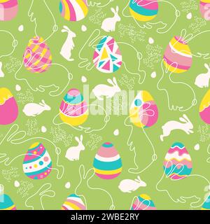 Easter seamless pattern with eggs bunnies vector illustration Stock Vector