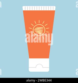 Tube with sunscreen product. SPF summer skincare product. SPF cream or lotion. Vector illustration Stock Vector
