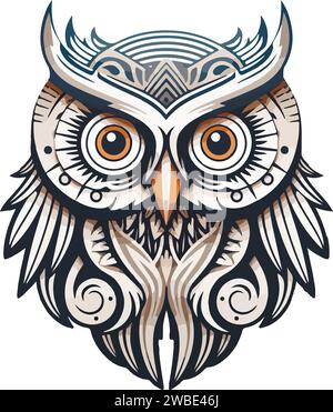 Vector ornamental ancient owl illustration. Abstract historical mythology bird head logo. Good for print or tattoo. Stock Vector