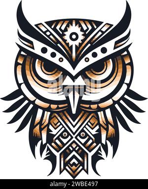 Vector ornamental ancient owl illustration. Abstract historical mythology bird head logo. Good for print or tattoo. Stock Vector