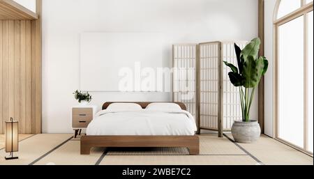 Muji Japan bedroom interior minimal style, Japanese interior.3D rendering Stock Photo