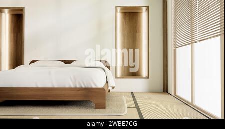Muji Japan bedroom interior minimal style, Japanese interior.3D rendering Stock Photo