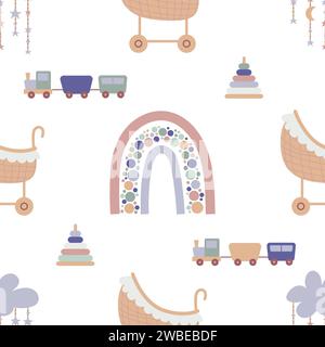 Boho baby rainbow seamless pattern. Boho color rainbow background for your project Stock Vector