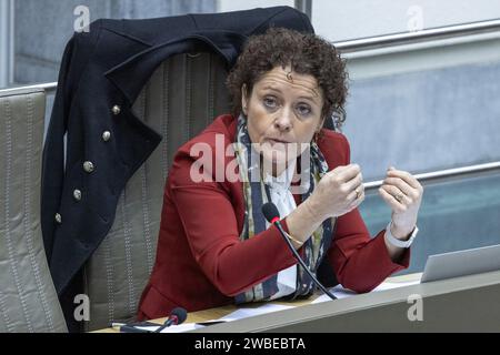 Brussels, Belgium. 10th Jan, 2024. Flemish Minister of Mobility, Public Work Lydia Peeters pictured during a plenary session of the Flemish Parliament, Wednesday 10 January 2024 in Brussels. BELGA PHOTO NICOLAS MAETERLINCK Credit: Belga News Agency/Alamy Live News Stock Photo