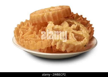 kokis, plate of crispy and deep fried sri lankan food, traditional and popular dessert made from batter of rice flour and coconut milk, festive season Stock Photo