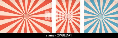 Circus red and blue set of backgrounds and spiral retro rays. Vector design Stock Vector