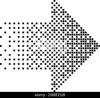 Black fading halftone right arrow in pixel art style on a white background. Retro video game pointer and forward button on the player. Vintage 8 bit s Stock Vector