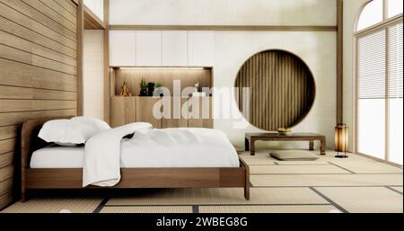 Muji Japan bedroom interior minimal style, Japanese interior.3D rendering Stock Photo
